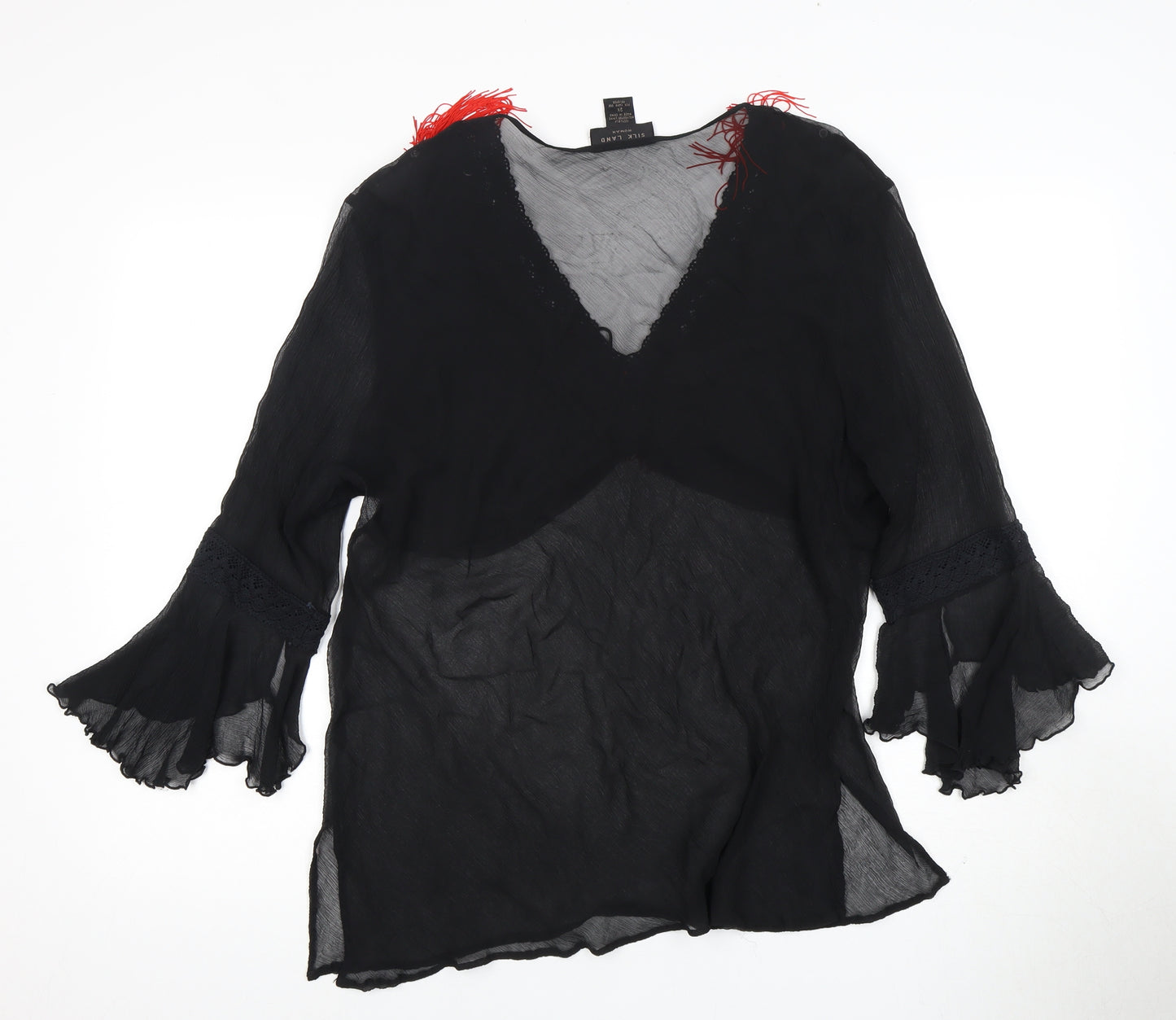 Silk Land Women's Black Flared Sleeve Blouse