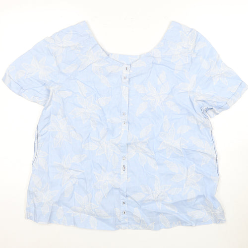 White Stuff Women's Blue Linen Floral Blouse Size 16