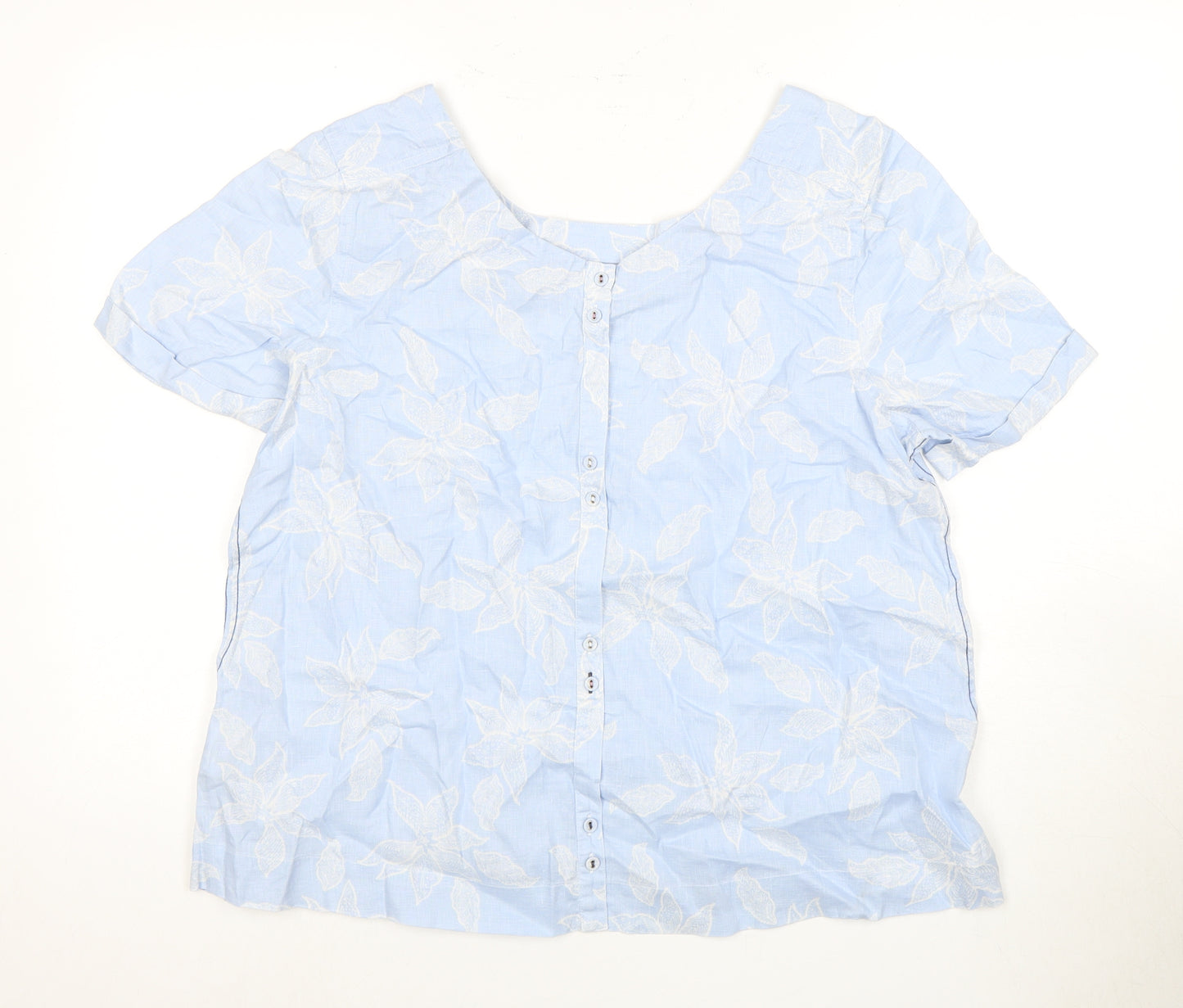 White Stuff Women's Blue Linen Floral Blouse Size 16