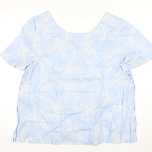 White Stuff Women's Blue Linen Floral Blouse Size 16