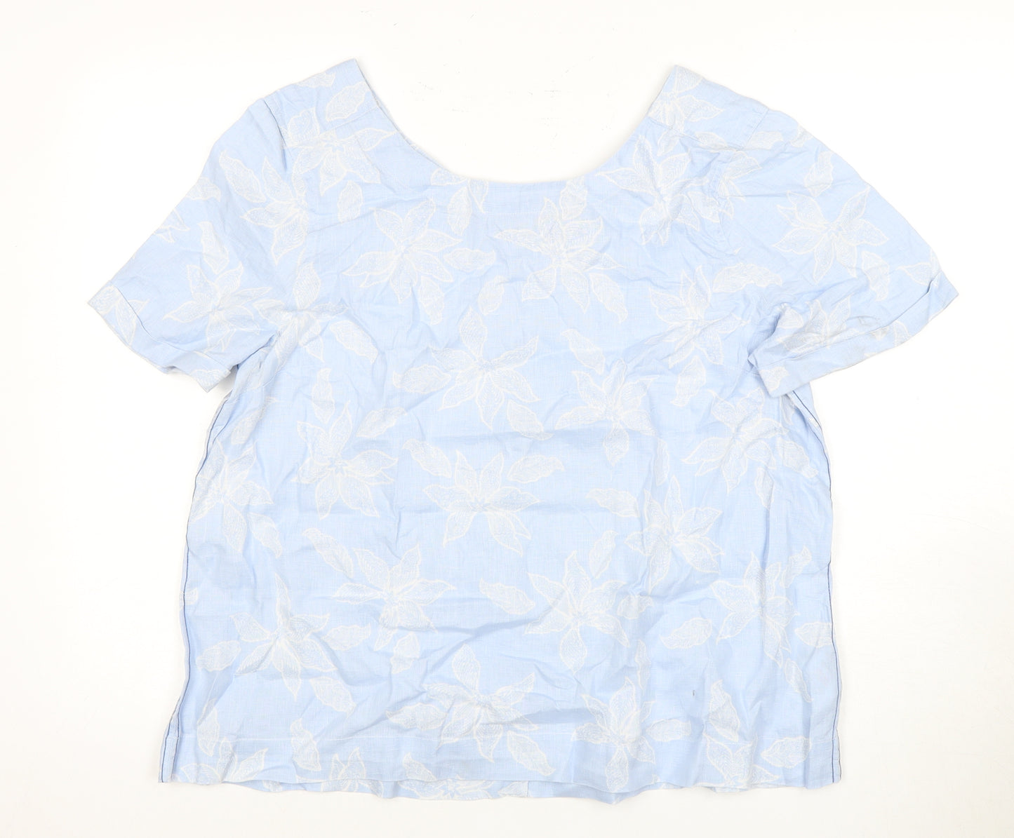 White Stuff Women's Blue Linen Floral Blouse Size 16