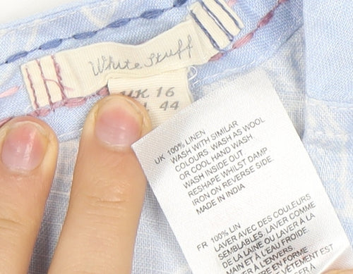 White Stuff Women's Blue Linen Floral Blouse Size 16