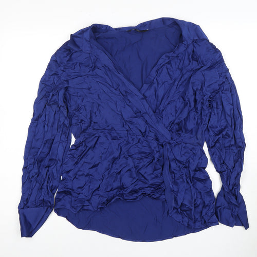 Next Women's Blue Wrap Blouse Size 16 V-Neck
