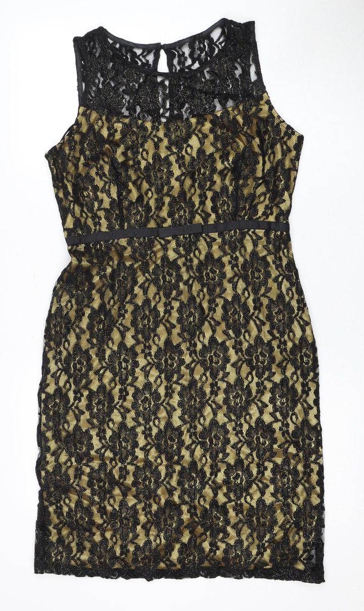 South Black Floral Lace Womens UK 14 Sleeveless Dress