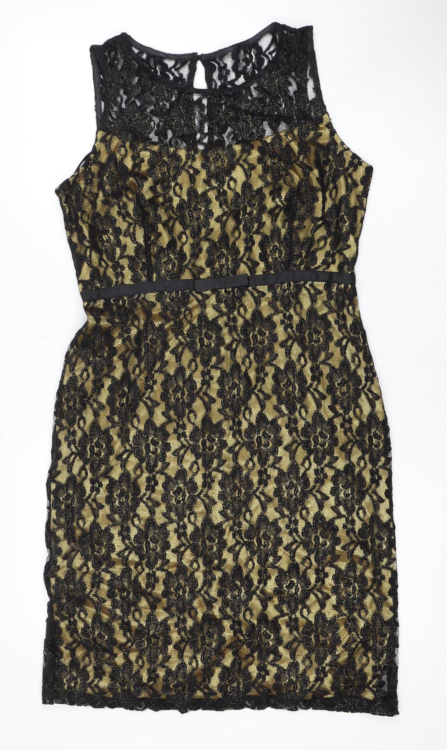 South Black Floral Lace Womens UK 14 Sleeveless Dress