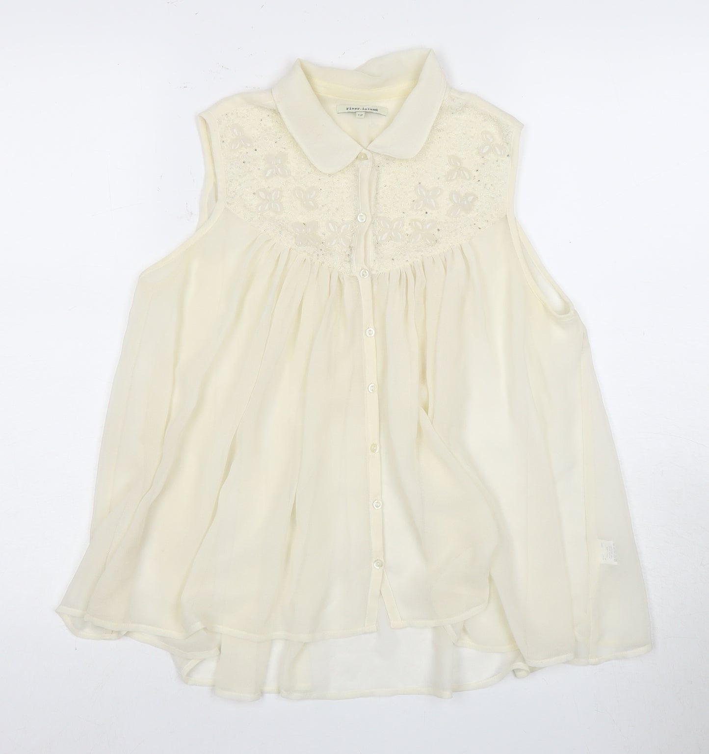 River Island Women's Ivory Embroidered Tunic Blouse Size 12