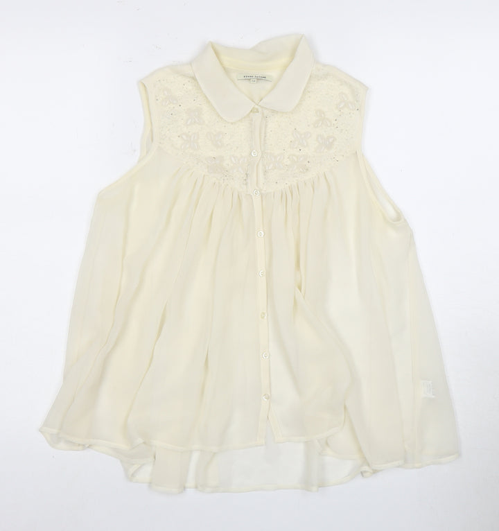 River Island Women's Ivory Embroidered Tunic Blouse Size 12