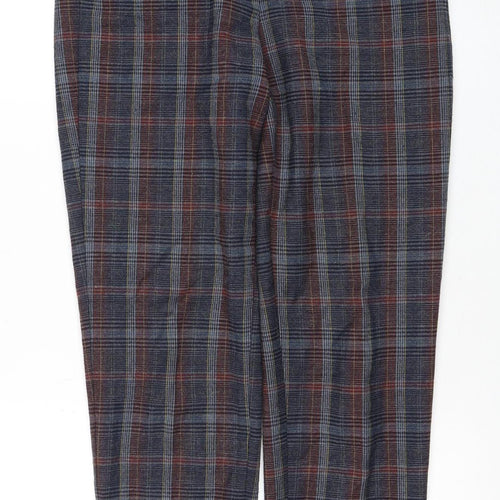 United Colors of Benetton Women's Navy Plaid Wool Blend Trousers Size 8