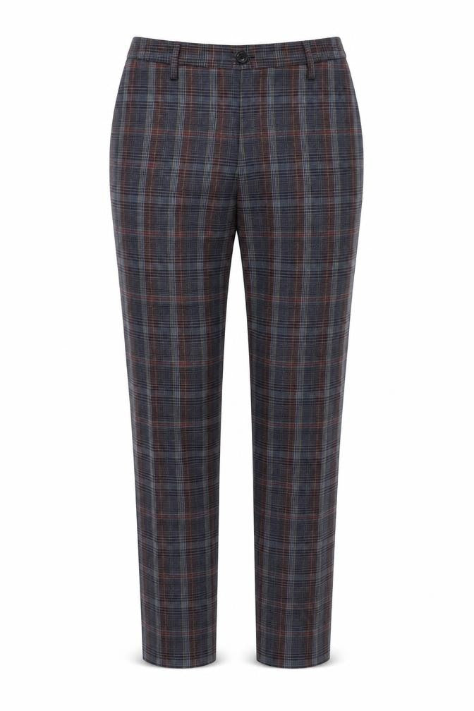 Front view of United Colors of Benetton Women's Navy Plaid Wool Blend Trousers, size 8