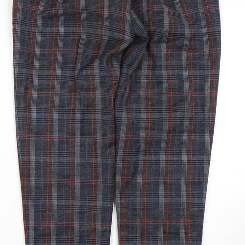 United Colors of Benetton Women's Navy Plaid Wool Blend Trousers Size 8