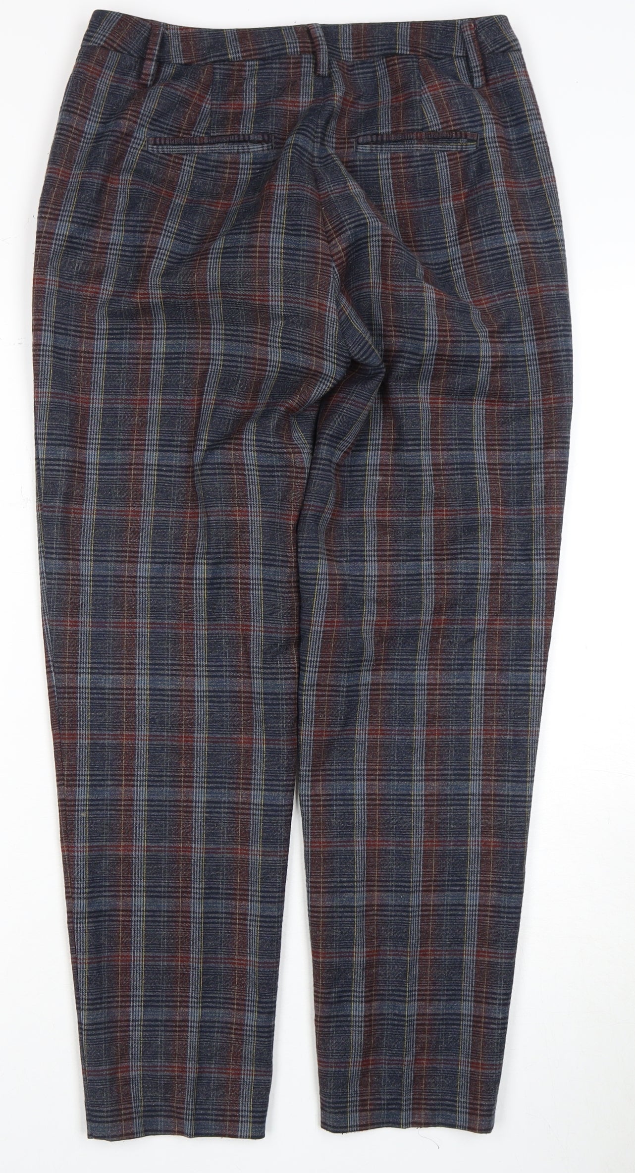 United Colors of Benetton Women's Navy Plaid Wool Blend Trousers Size 8