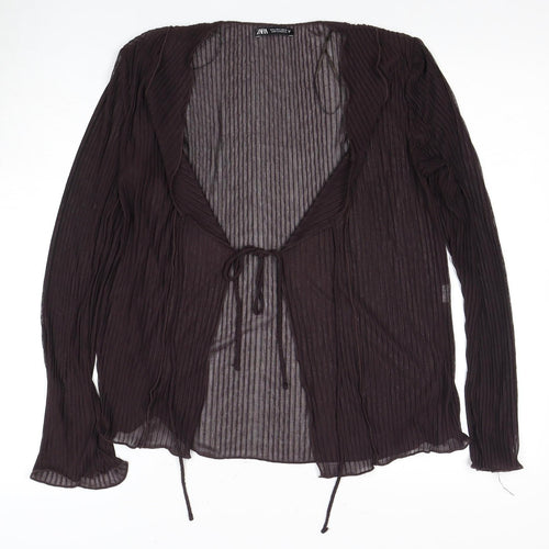 Zara Women Black Sheer Woven Long Sleeve Top Size 12