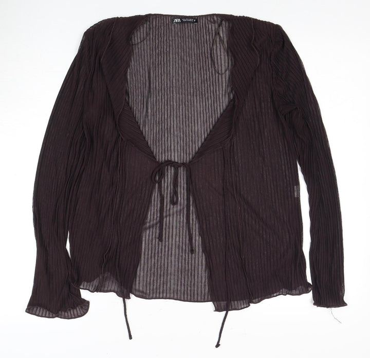 Zara Women Black Sheer Woven Long Sleeve Top Size 12