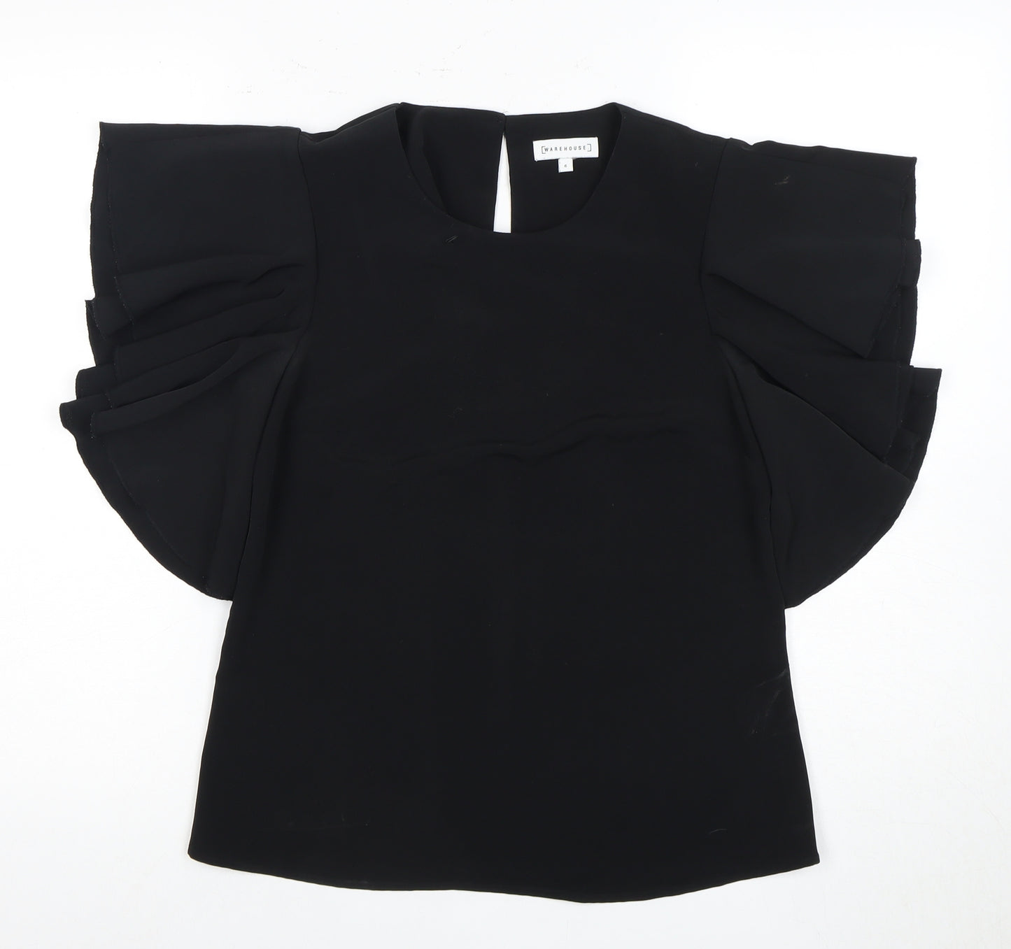 Warehouse Women's Black Flutter Sleeve Top Size 6