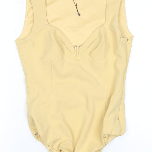Zara Womens Beige Bodysuit M Slim Fit Sweetheart Neck