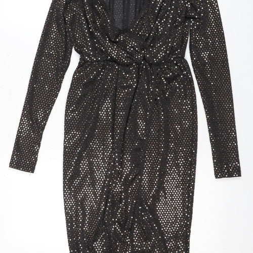 Boohoo Women's Black Bodycon Dress Size 10 Party Sequin