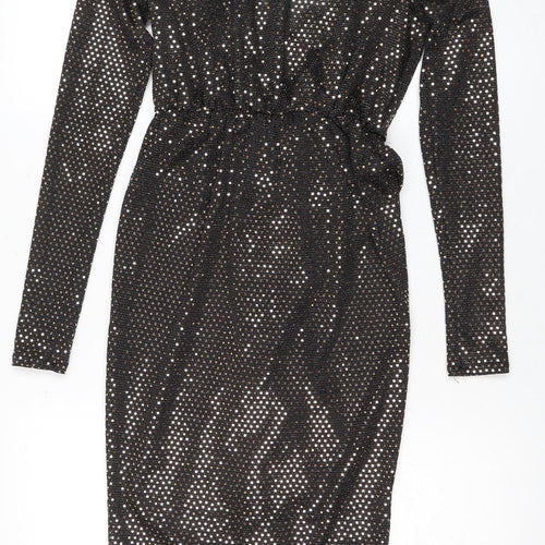 Boohoo Women's Black Bodycon Dress Size 10 Party Sequin