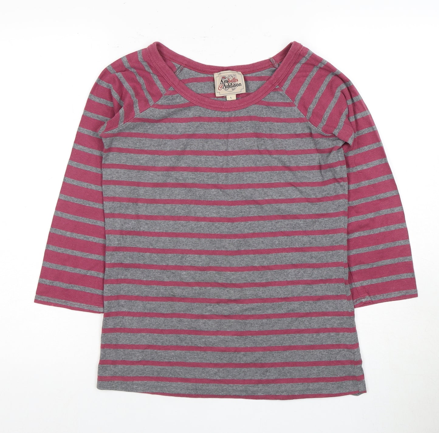 Arabela & Addison Women's Grey Pink Stripe T-Shirt L