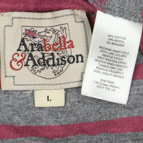 Arabela & Addison Women's Grey Pink Stripe T-Shirt L