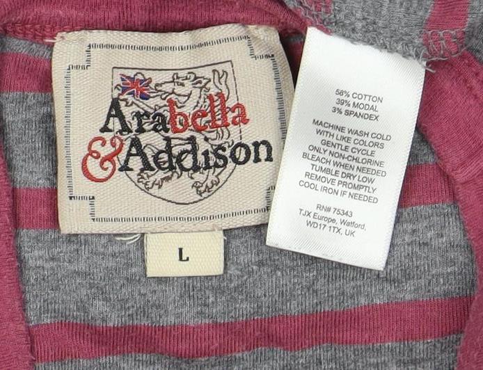 Arabela & Addison Women's Grey Pink Stripe T-Shirt L