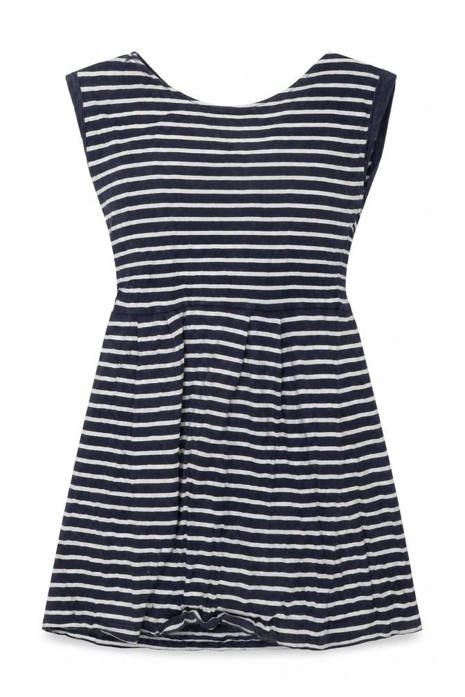 Front view of French Connection Women's Blue Striped Dress, size 16