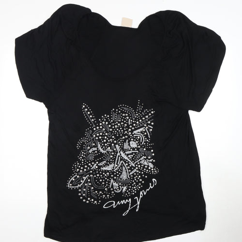 Amy Jones Women's Black Studded Tee, Size 14, Dolman Sleeve