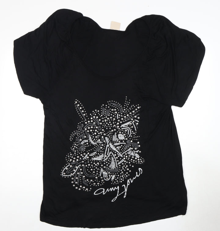 Amy Jones Women's Black Studded Tee, Size 14, Dolman Sleeve