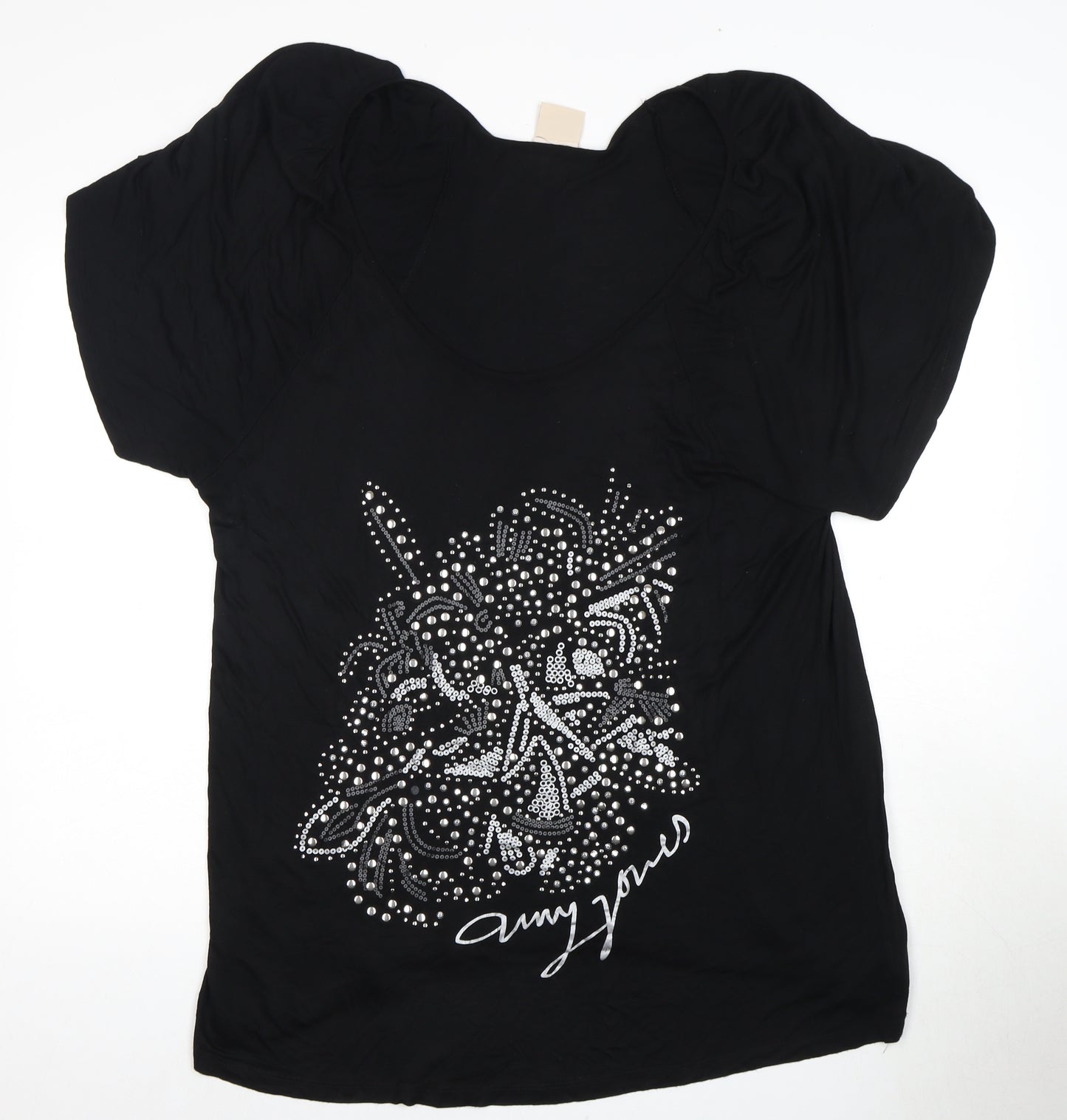 Amy Jones Women's Black Studded Tee, Size 14, Dolman Sleeve