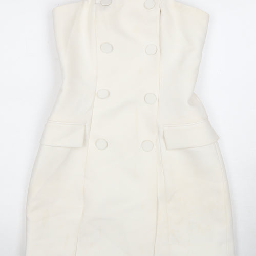 H&M Women Ivory Strapless Bodycon Dress Size 8