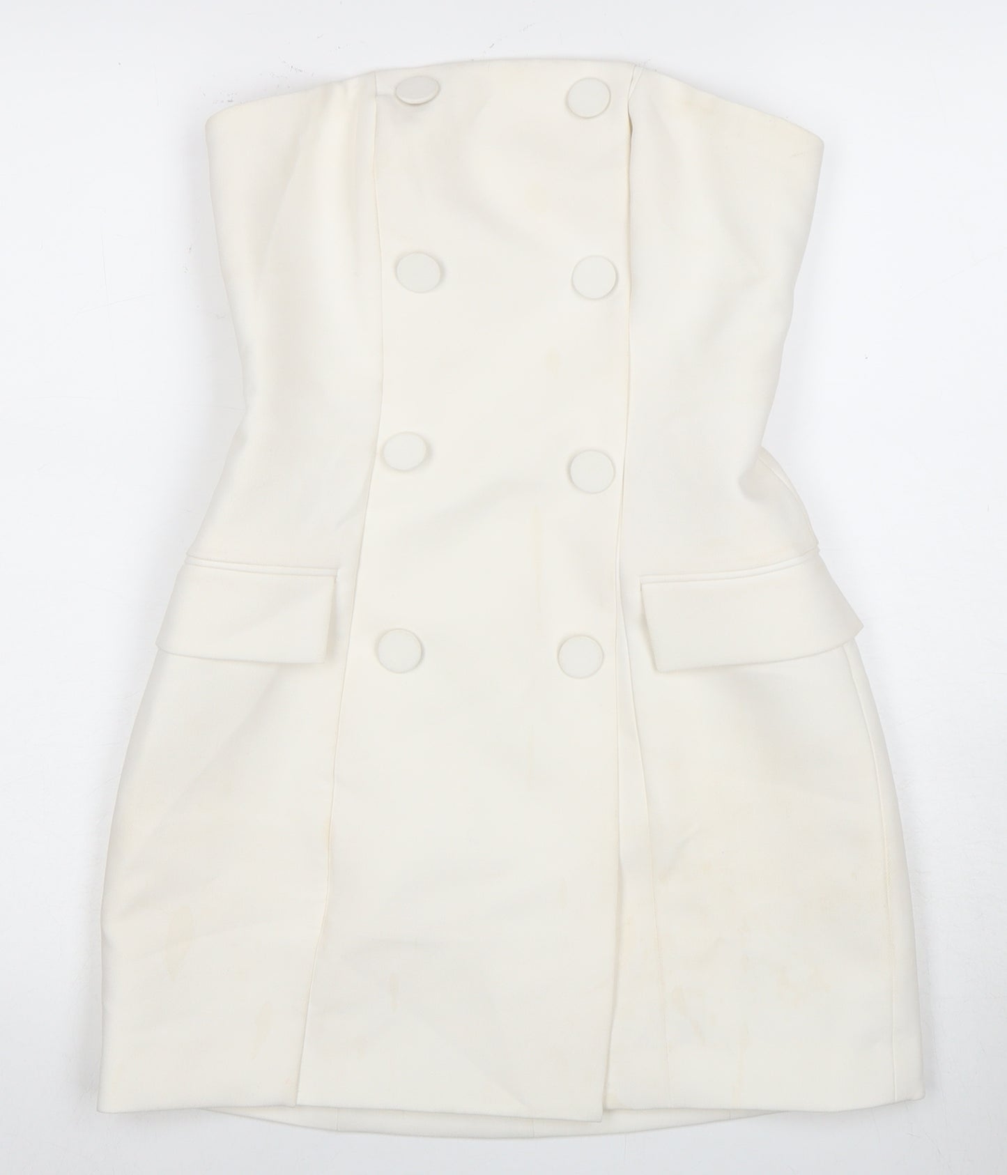 H&M Women Ivory Strapless Bodycon Dress Size 8