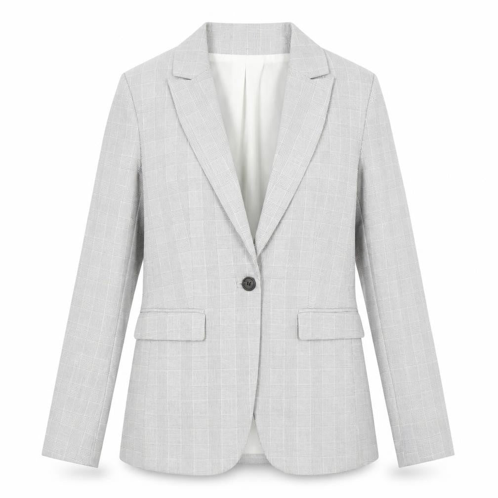 Front view of H&M Women's Grey Check Suit Jacket, size 8