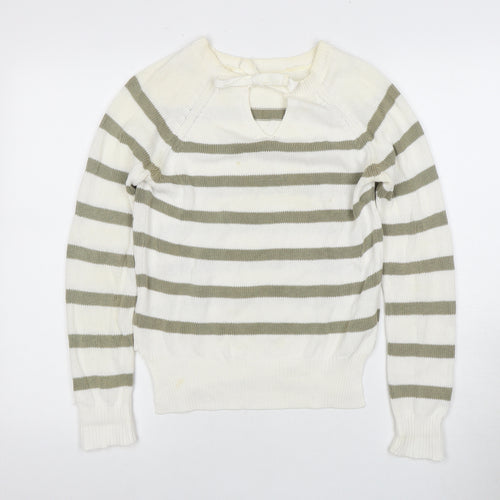 MNG Women's Multicoloured Striped Jumper, M, Bow Accent