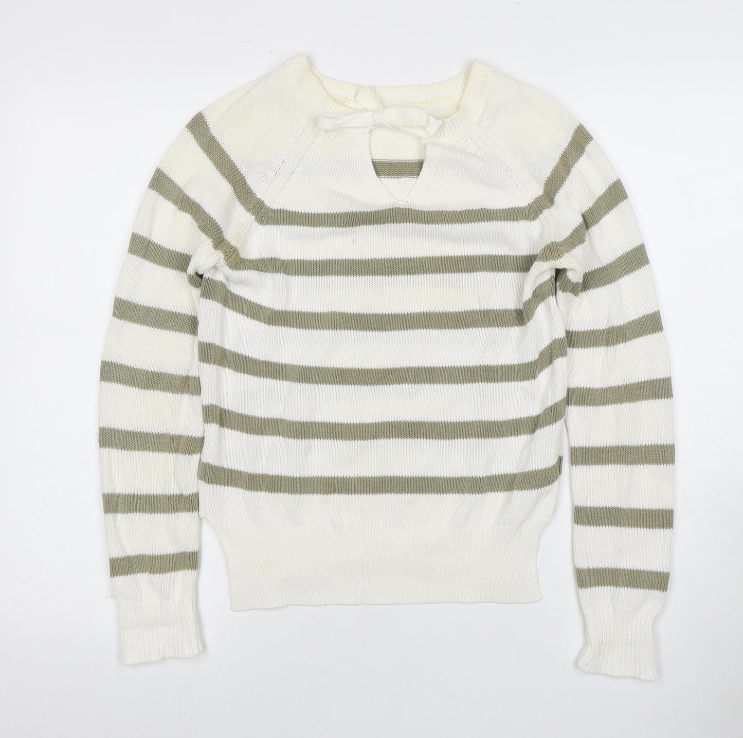 MNG Women's Multicoloured Striped Jumper, M, Bow Accent