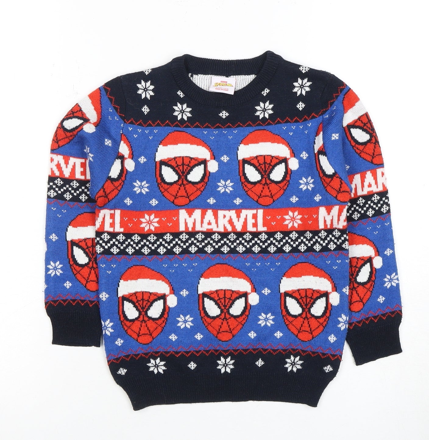Marvel Boys Blue Christmas Jumper 5-6 Years Spider-Man