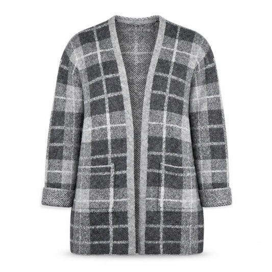 Front view of Principles Women's Grey Check Cardigan, size 14