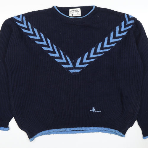 Beaver Pro Men's XL Blue Pullover Jumper, Geometric Knit