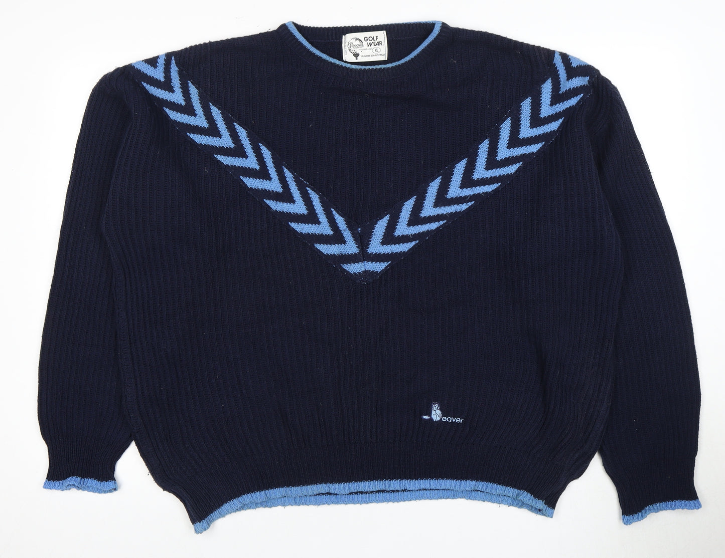 Beaver Pro Men's XL Blue Pullover Jumper, Geometric Knit