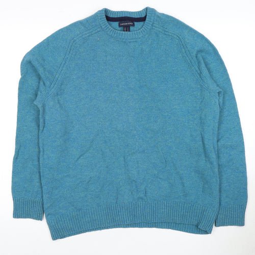 Lands' End Men's Blue XL Lambswool Pullover Jumper