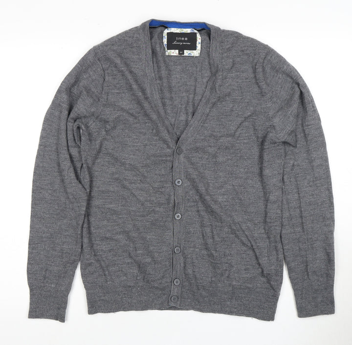 Linea Women's Grey Wool Cardigan - Medium V-Neck