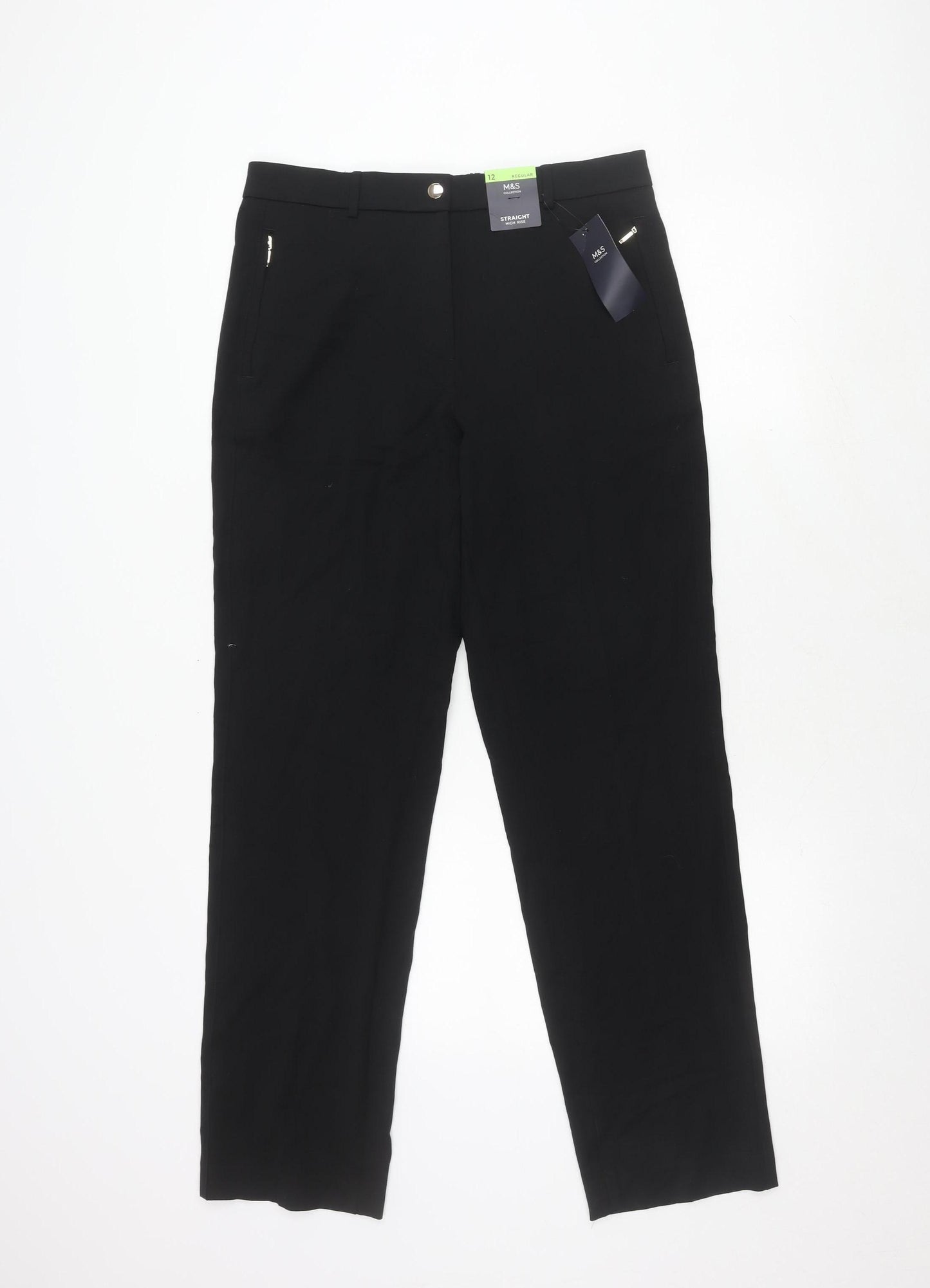 M&S Women’s Black Straight High Rise Trousers - Size 12