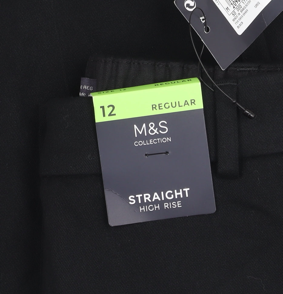 M&S Women’s Black Straight High Rise Trousers - Size 12