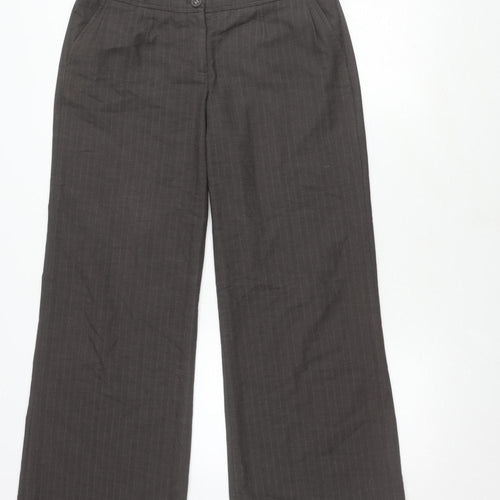 Next Women's Grey Striped Trousers Size 12 Wide-Leg