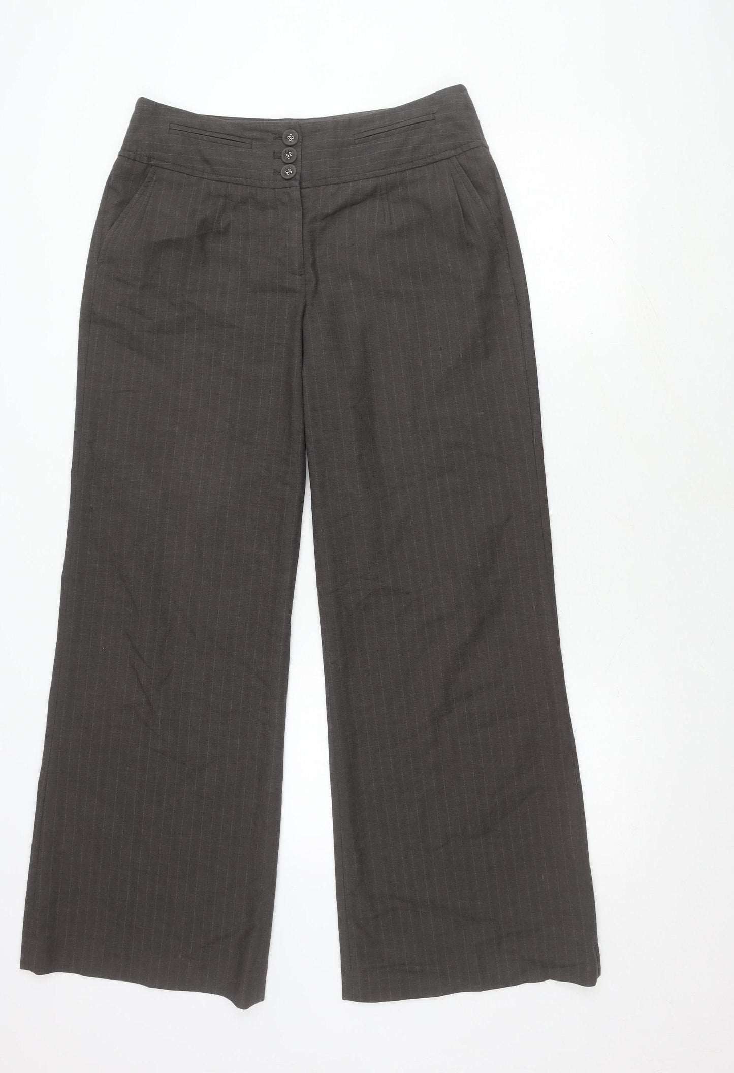 Next Women's Grey Striped Trousers Size 12 Wide-Leg