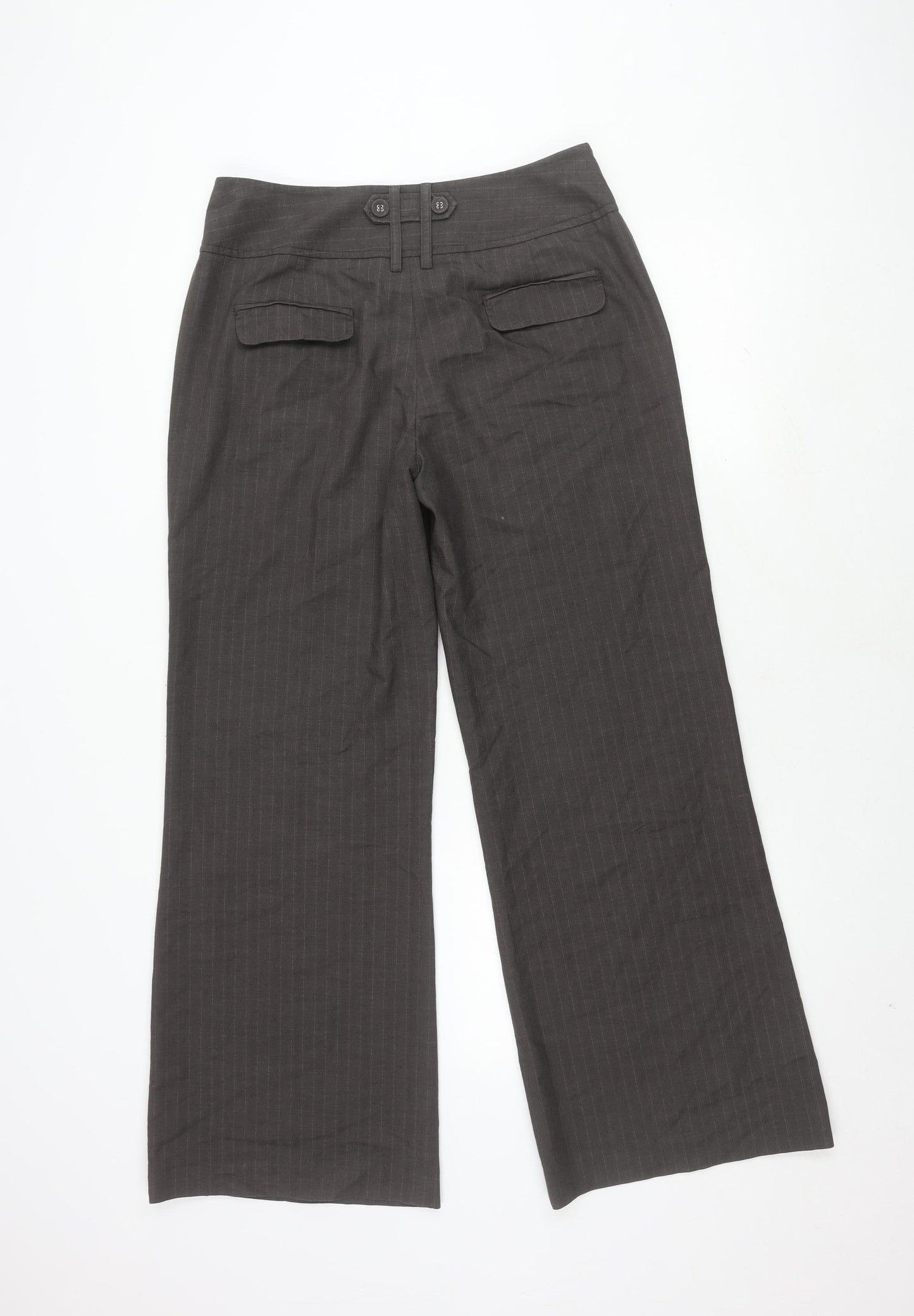 Next Women's Grey Striped Trousers Size 12 Wide-Leg