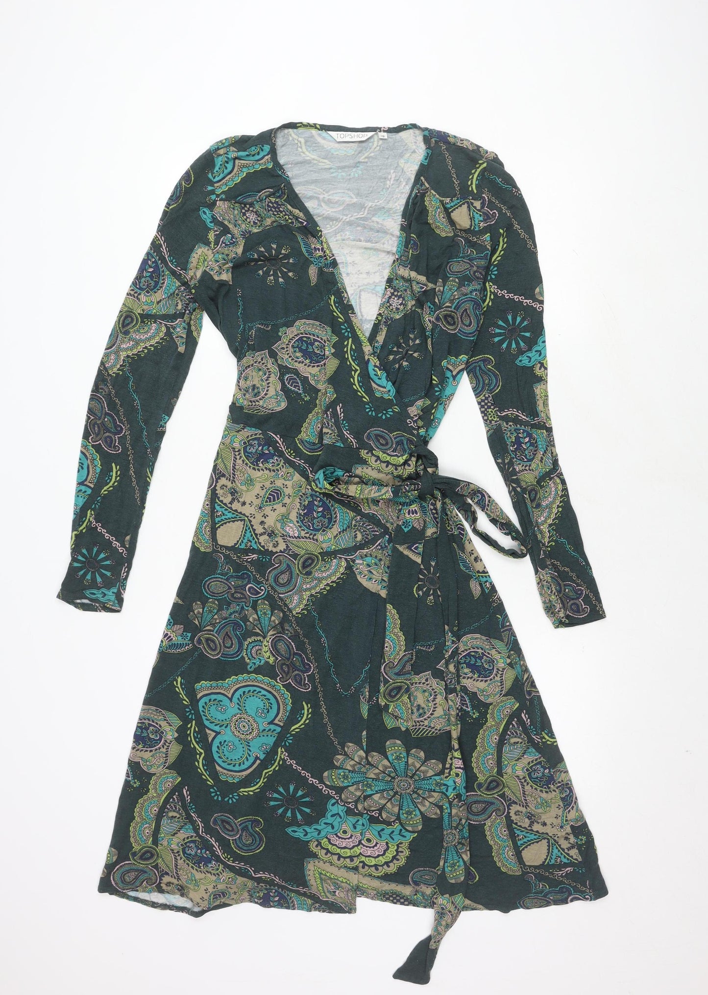 Topshop Women's Wrap Dress Paisley 12 Multicoloured