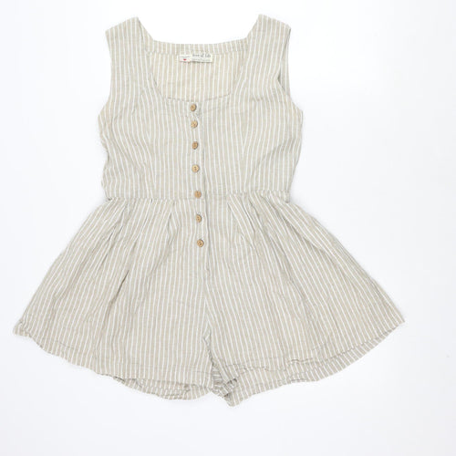 Tree of Life Beige Striped Cotton Women's Playsuit, Large