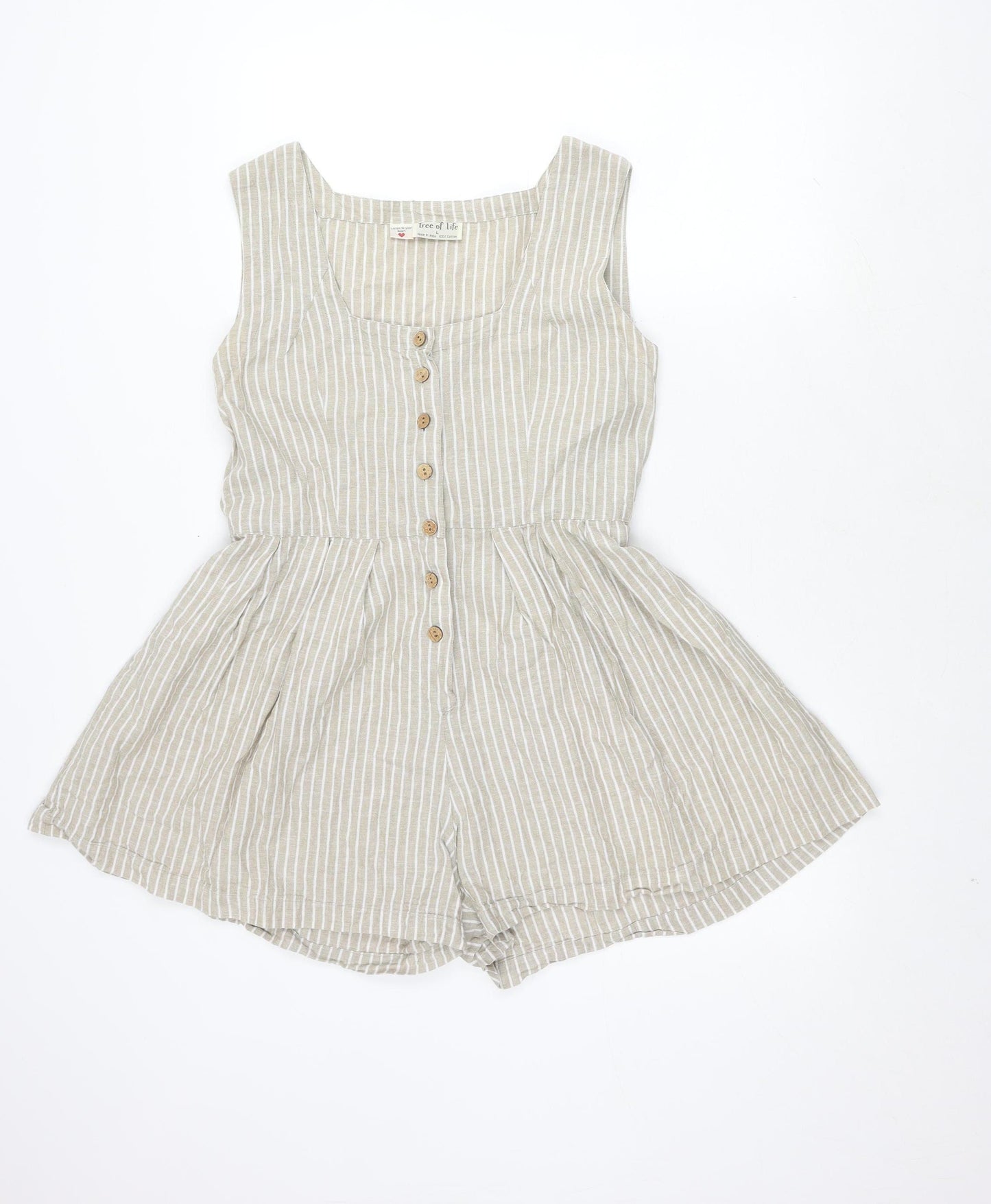 Tree of Life Beige Striped Cotton Women's Playsuit, Large