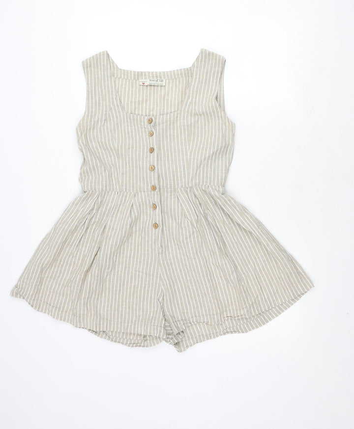 Tree of Life Beige Striped Cotton Women's Playsuit, Large