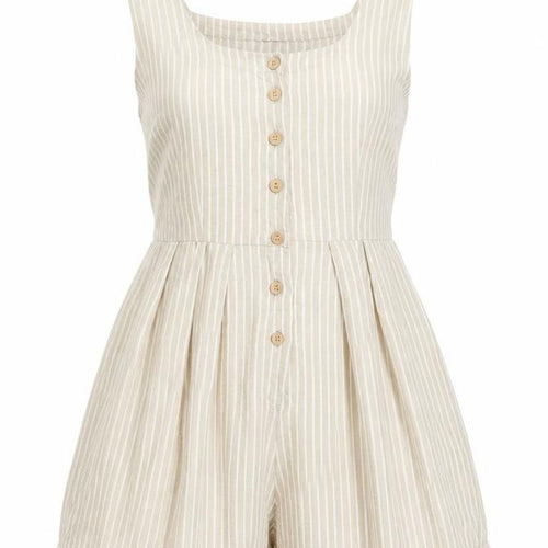 Tree of Life Beige Striped Cotton Women's Playsuit, Large