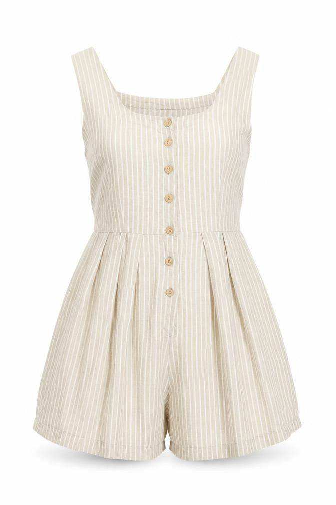 Tree of Life Beige Striped Cotton Women's Playsuit, Large